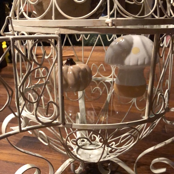 20" VTG METAL EGG SHAPED DISPLAY STAND CAGE WITH GLASS SHELF TABLETOP - Picture 7 of 8